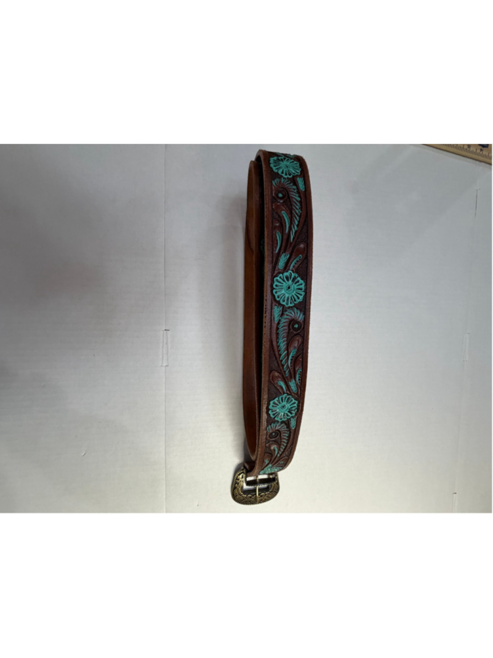 Women's Unbranded Western Floral Leather Belt, One Size, Brown and Turquoise